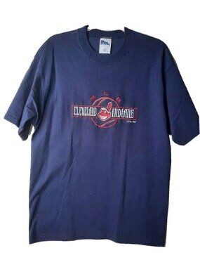Vintage 1997 Cleveland Indians Pro Player T-Shirt Blue MLB Tee Mens Large